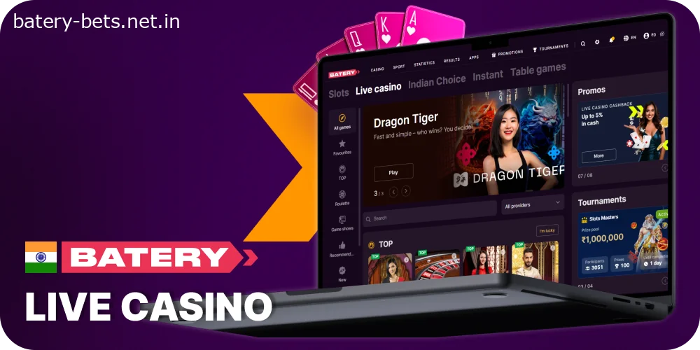 Play Live Casino games at Batery In India